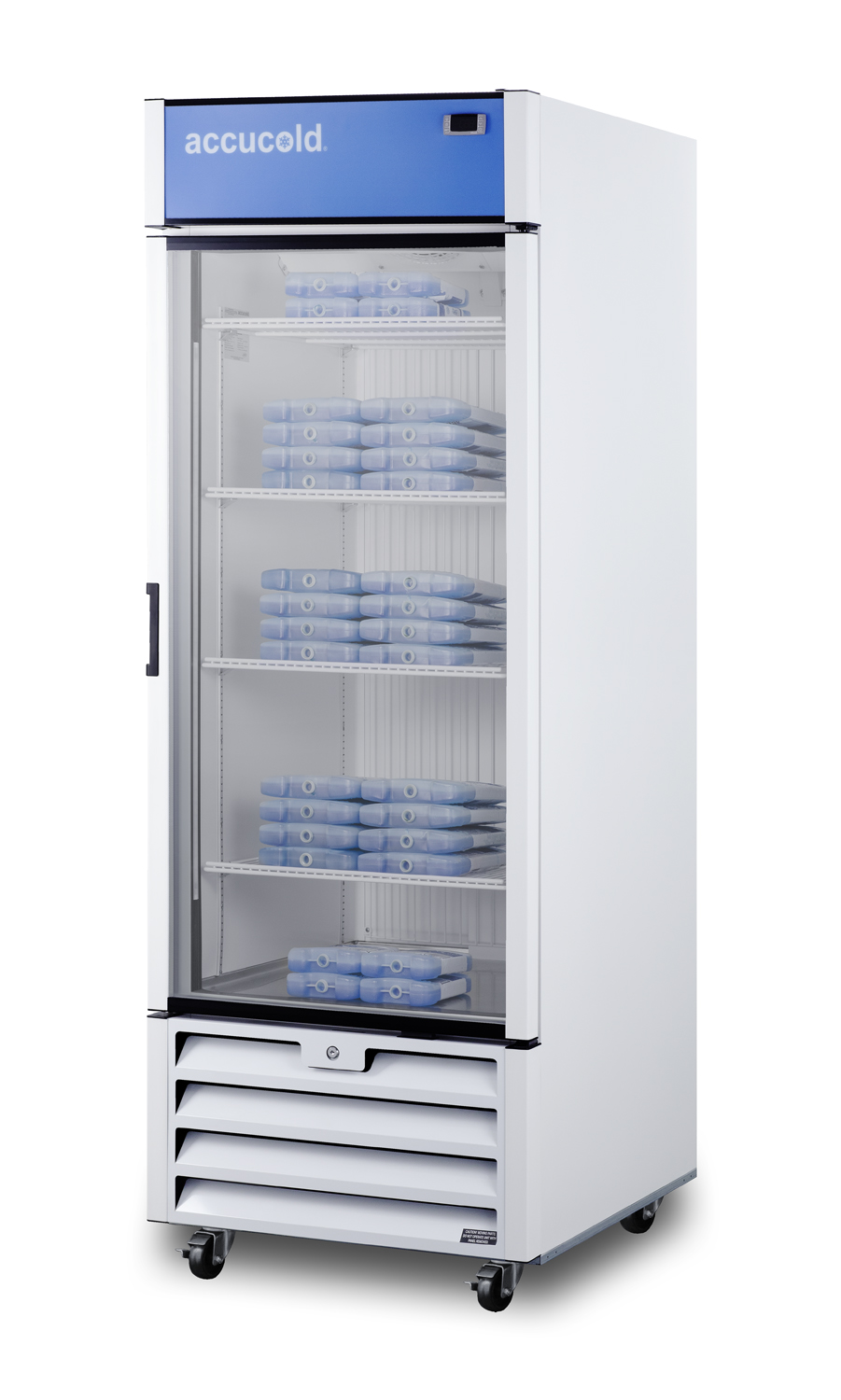 21.34 cu.ft. general purpose healthcare all-freezer with self-closing glass door, front lock, and white cabinet